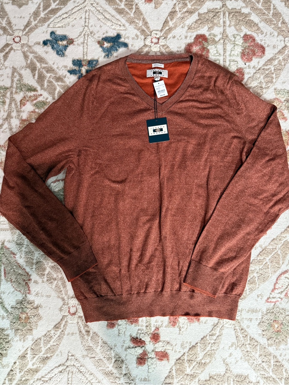 Joseph Abboud Men’s V-Neck Sweater - Rust Brown